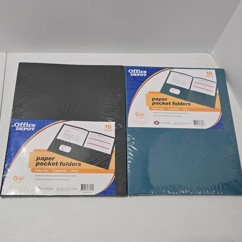 Office Depot Paper Pocket Folders Letter Size 2 Pocket Teal Black 20 Count Total